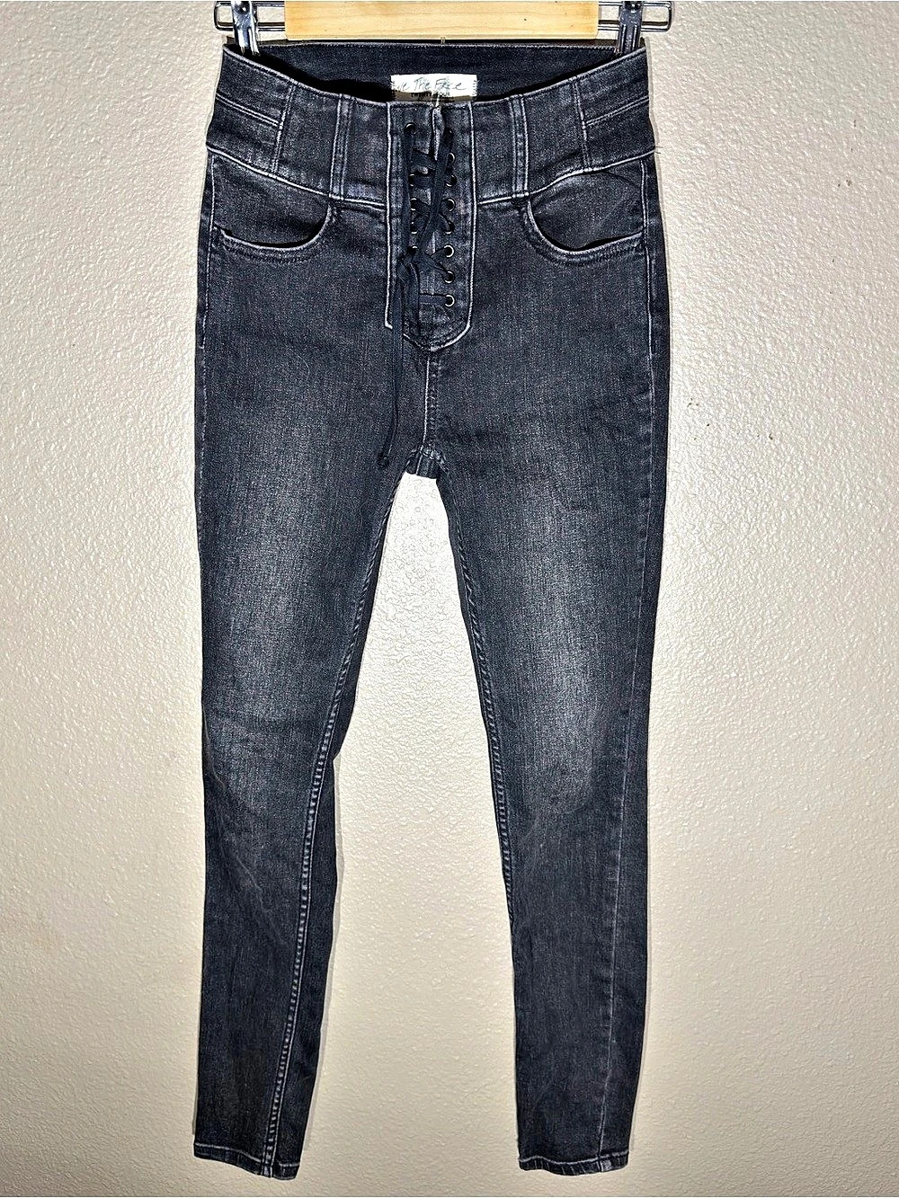 free People we the free Skinny Lace-Up Jeans Black Waist 24